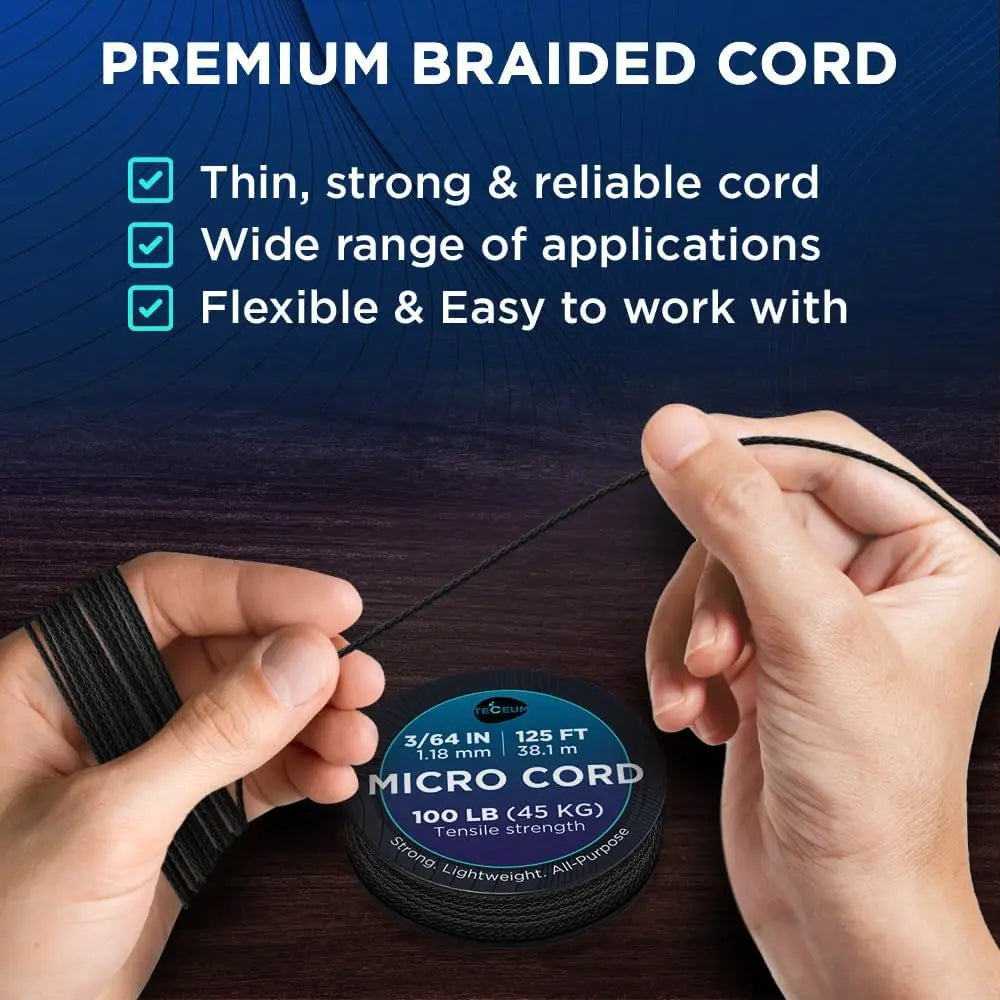 Micro Paracord 1.18mm x 125ft – Thin Braided Rope for Crafting, DIY, Fishing, Camping, Survival