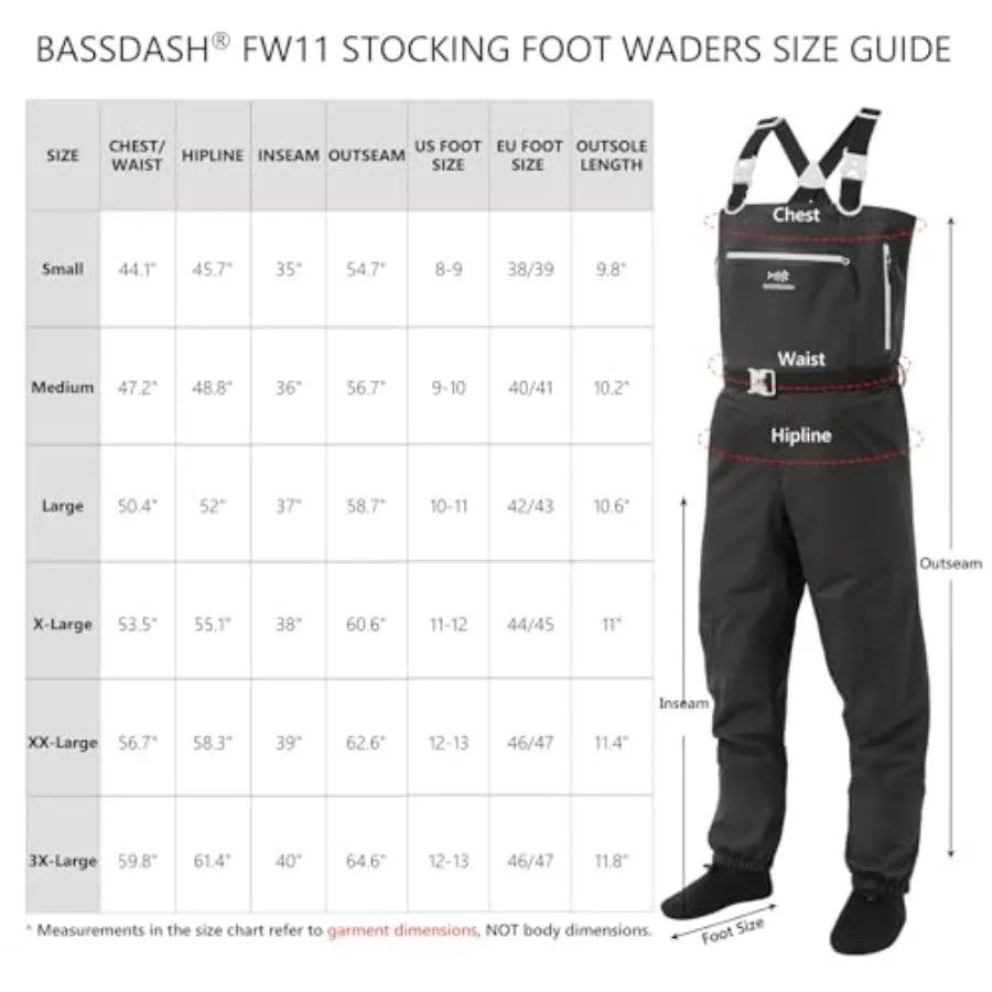Fly fishing and hunting chest wader, lightweight breathable nylon, olive green, quick-dry and reinforced seams