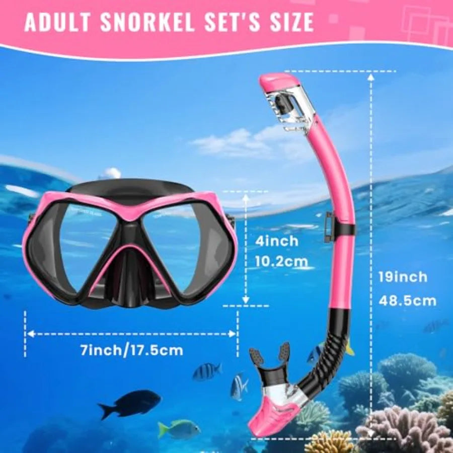 Snorkeling Gear for Adults, Snorkel Set Scuba Diving mask Dry-Top, Adult Swimming Goggles w/Nose Cover, HD Tempered Glass Panor