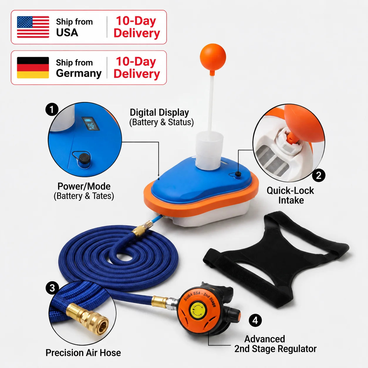 LieYu Waterproof Rechargeable Snorkeling Equipment Portable Tankless Scuba Diving Ventilator Underwater 45min Working 7m Depth Tankless Underwater Breathing System