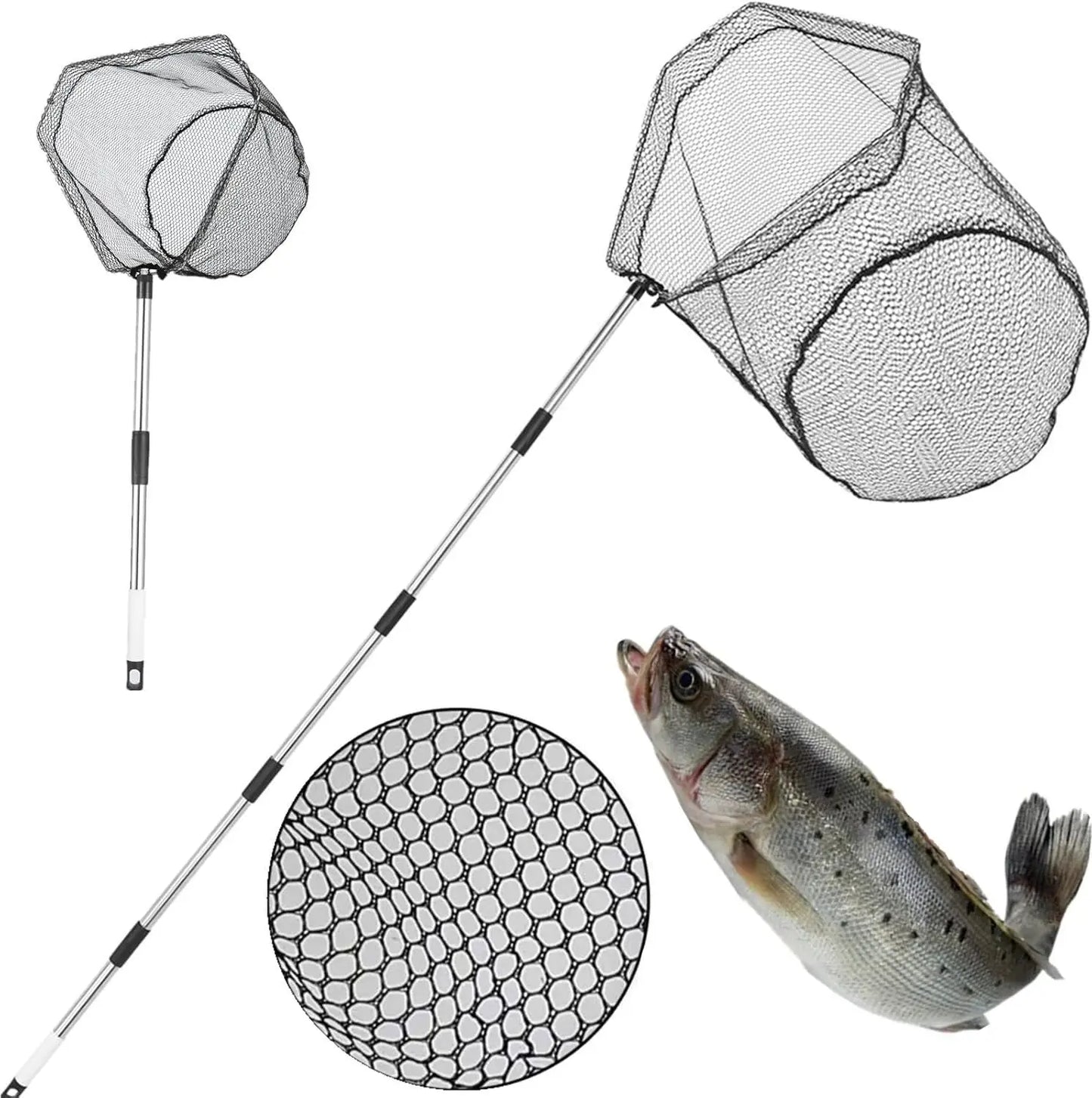 85-Inch Adjustable Fishing Net with Handle, Foldable Landing Net for Salmon, Bass, Trout - Essential Fishing Gear