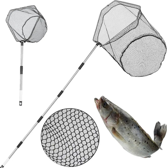 85-Inch Adjustable Fishing Net with Handle, Foldable Landing Net for Salmon, Bass, Trout - Essential Fishing Gear