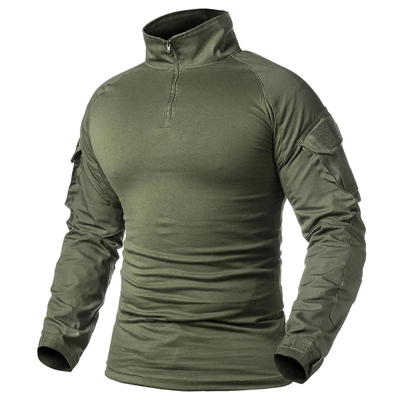 Outdoor Tactical T-Shirts Men Combat Military Army CP Camo Long Sleeve Hiking Hunting Clothes Climbing Shirt Cotton Shirt