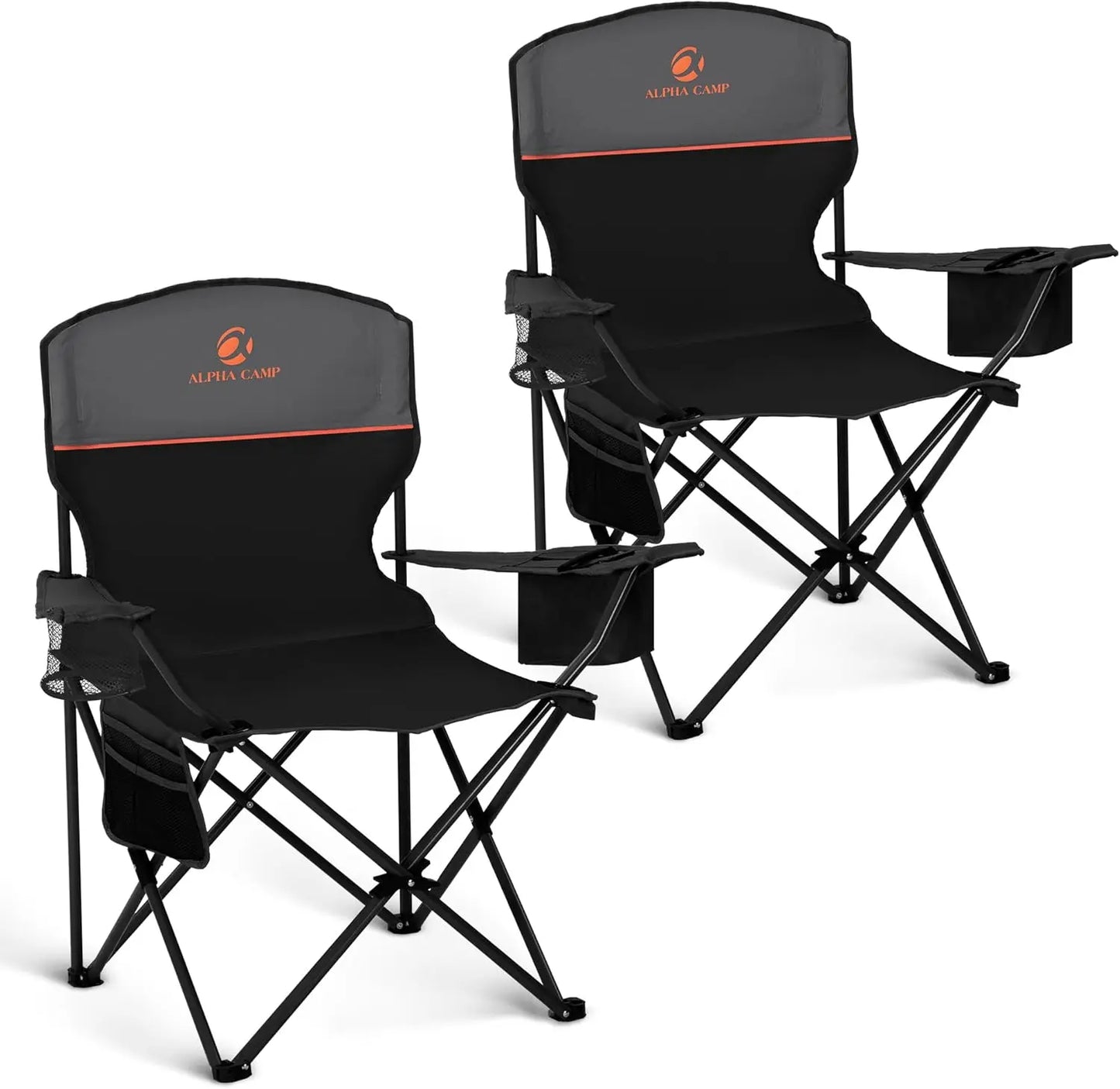 Camping Chair 2 Pack Portable Chair with 3-Can Cooler Folding Chair with Side Pocket and Cup Holder