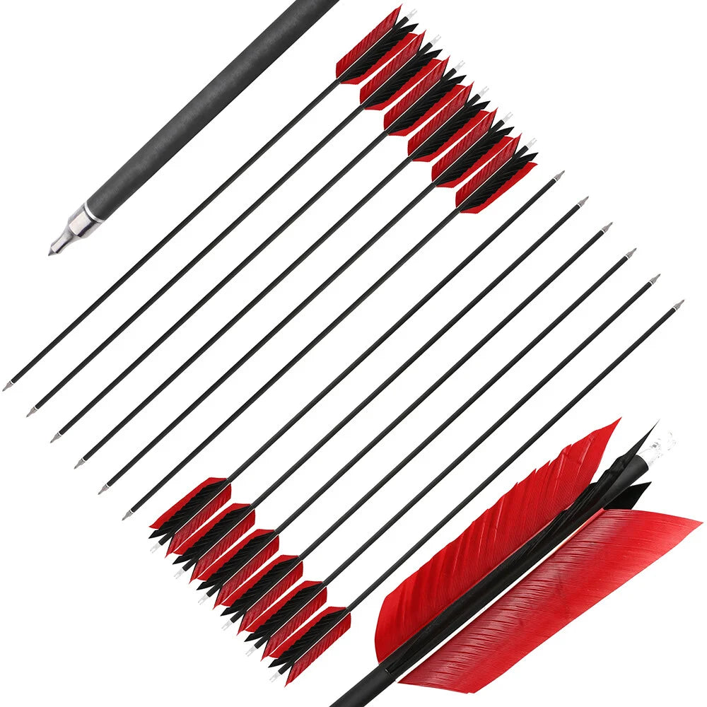 Mixed Carbon Arrows 12pcs 31.5inch Spine 500 OD7.8mm ID6.2mm with Turkey Feathers for Compound Recurve Bow Hunting Shooting Accessories