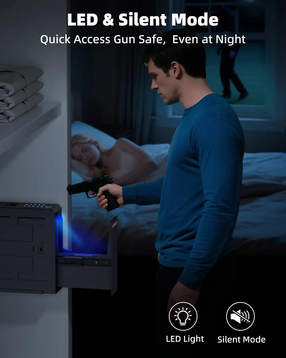 Gun Safe, Slider Biometric Gun Safe for Handgun Mounted Single Bedside Pistol Case with 3 Ways Quick Access Gun Lock Box for Nig