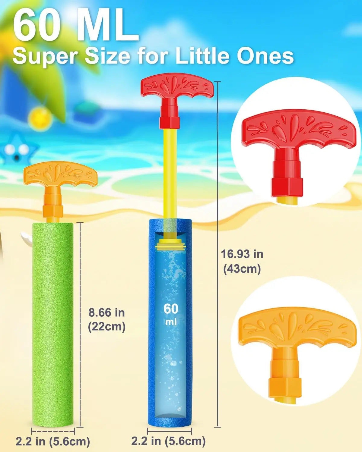 40ft Range Water Blaster Guns 6-Pack, Foam Soaker Toys for Kids Adults Pool Beach Summer Fun