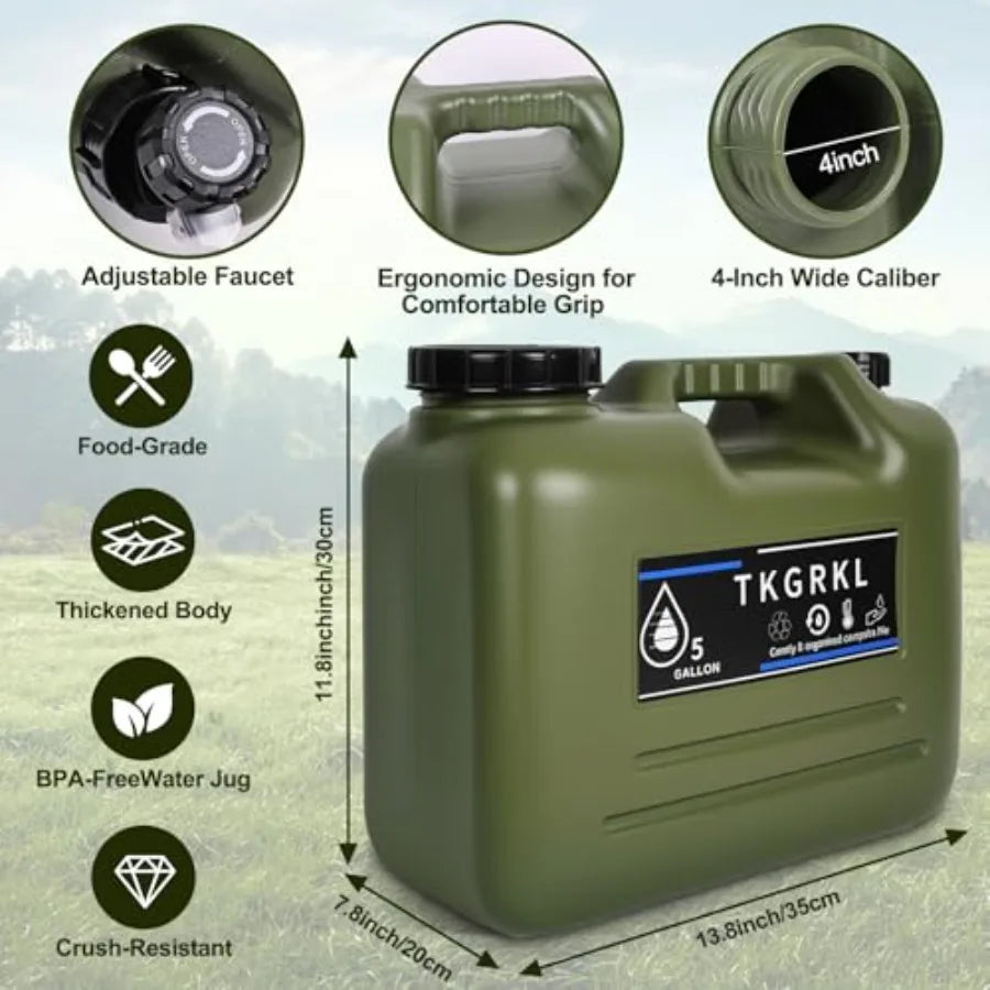 Camping shower with heater and 5-gallon water jug, portable rechargeable shower with 6000mAh battery, 1500W immersion heater, a