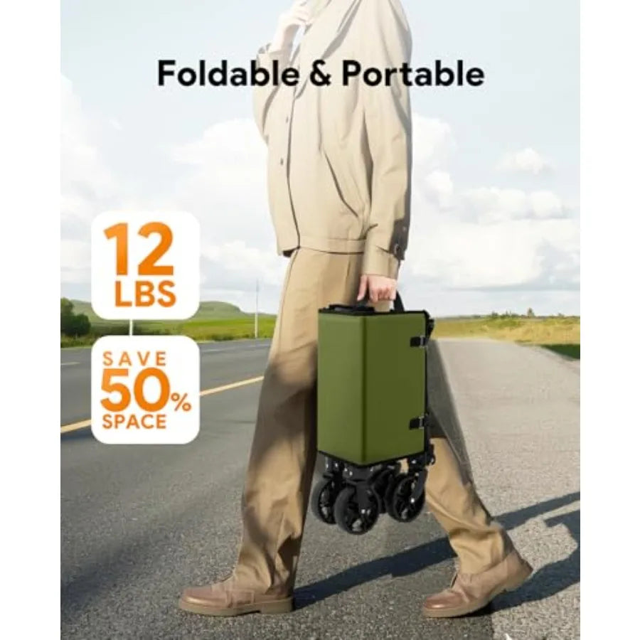 Foldable utility wagon for beach, garden, camping, sports; steel frame, black; 220 lbs capacity, 120L volume, collapsible with