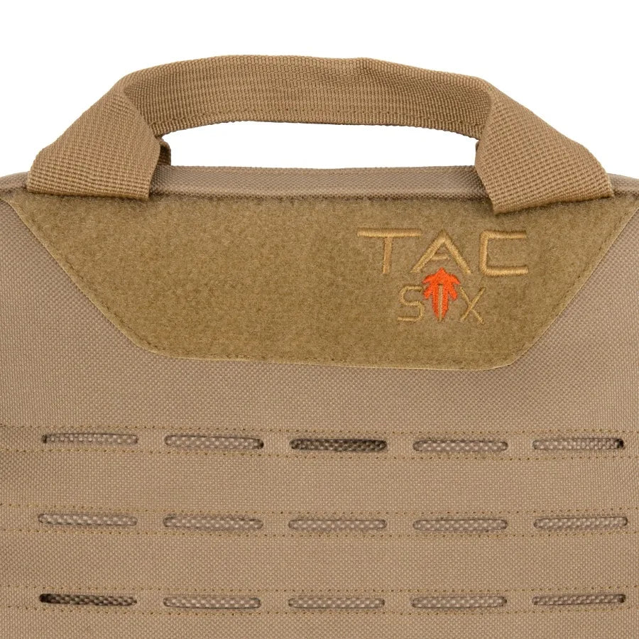 Tac-Six Crew 2-Firearm Case for Tactical Use, 10L x 8W, Coyote Brown, Durable Water-Resistant Nylon with Padded Interior and Qu