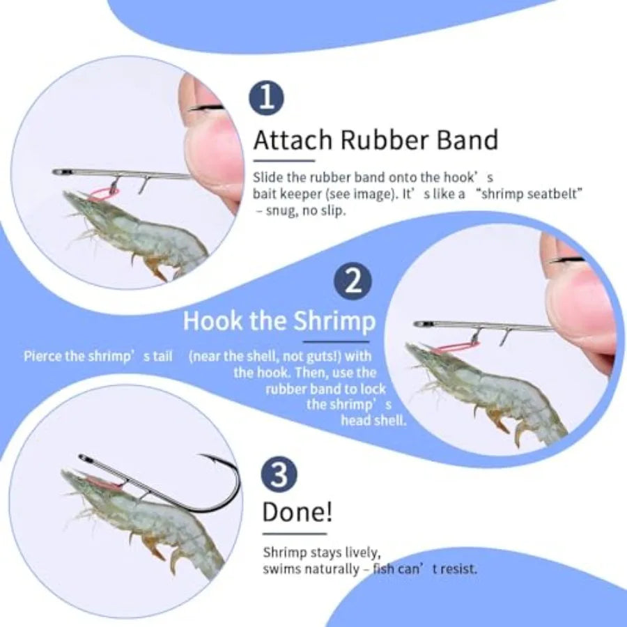 Live Shrimp Fishing Hooks - Premium Carbon Steel, Silver, Barbed Design for Catfish Bass in Freshwater Saltwater