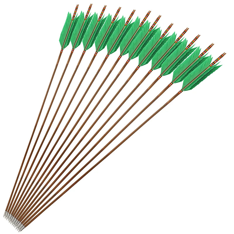 Turkey Feather Bamboo Arrows 6/12pcs 33.4" OD 8mm Slotted Nock Precision Balanced Shaft for Traditional Compound Recurve Bow Hunting Shooting Practice Archery Accessories