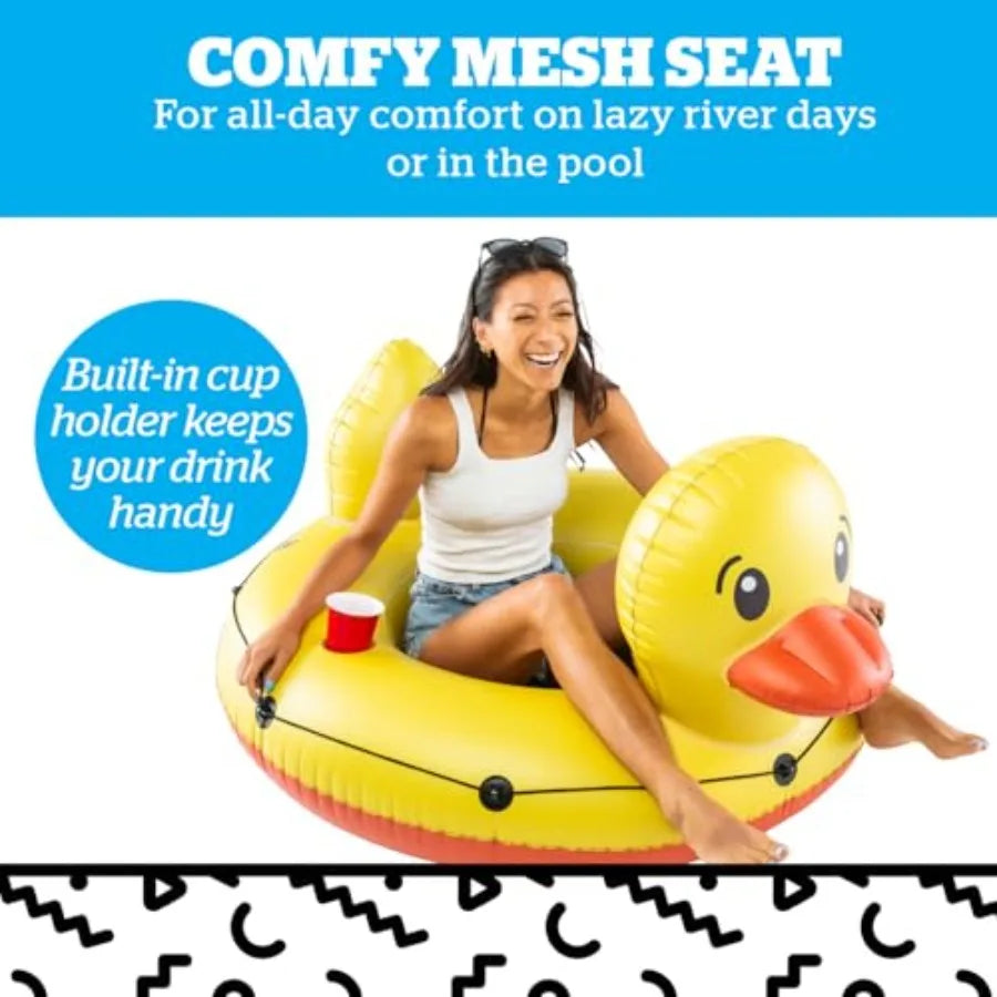 Heavy Duty Duck River Tube Inflatable Float with Mesh Seat and Drink Holder Grab Rope Raft for Floating Rivers and Summer Fun