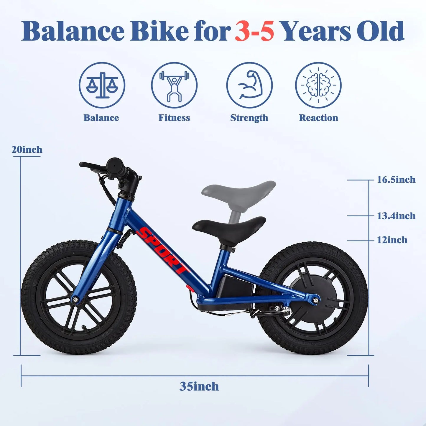 24V 100W Kids Electric Balance Bike, 12 Inch Pneumatic Tires, 2 Speed Modes, Adjustable Seat, E Dirt Bike For Boys Girls Ages 3-5