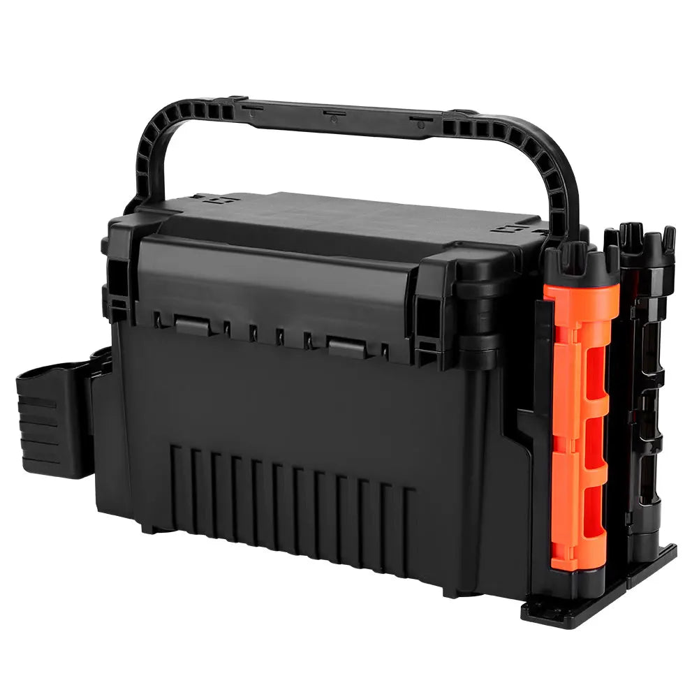 2 Tier Fishing Tackle Box Fishing Gear Box with Cup & Rod Holder Fishing Tackle Storage Box Fishing Tool Box Fishing Accessories