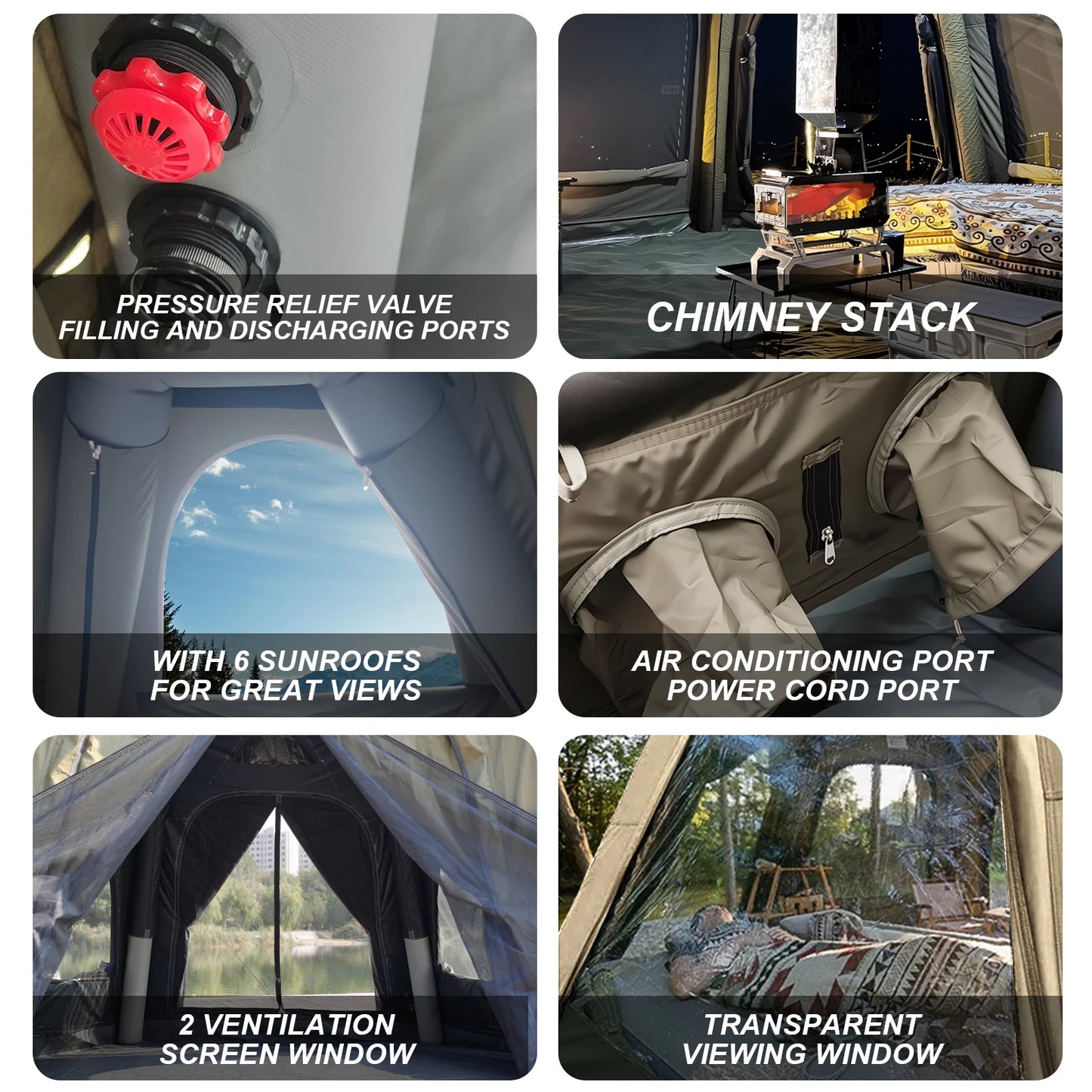 SENLEETO Inflatable Tent Glamping Dome Tent 420D Oxford Large Family Camping Tent with Rainfly Extension All Around View Luxury Outdoor House Tent