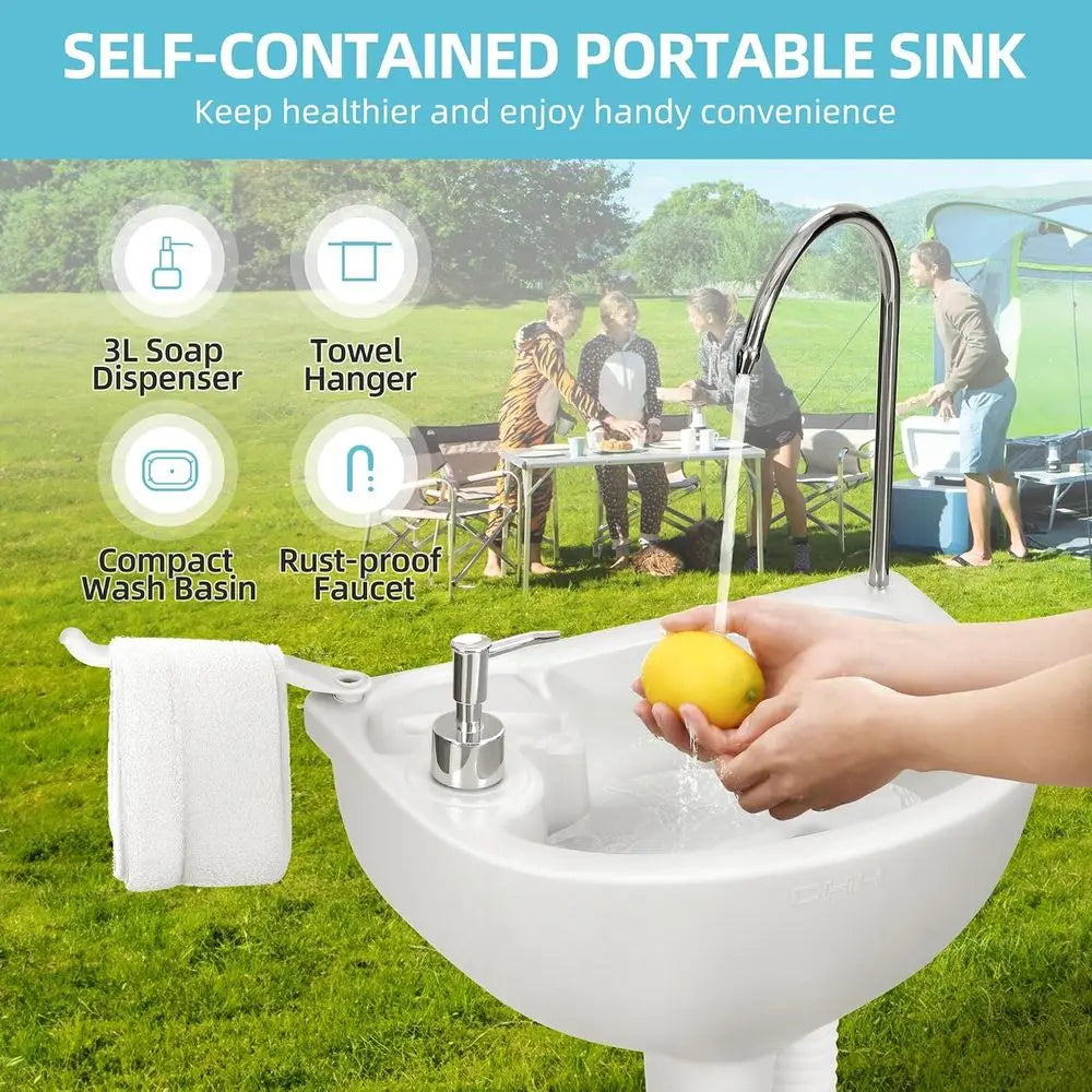 17L Portable Sink for Washing Hands and 5.28 Gallon Portable Toilet, RV Camping Toilet With Level Indicator & Rotatable Spout fo