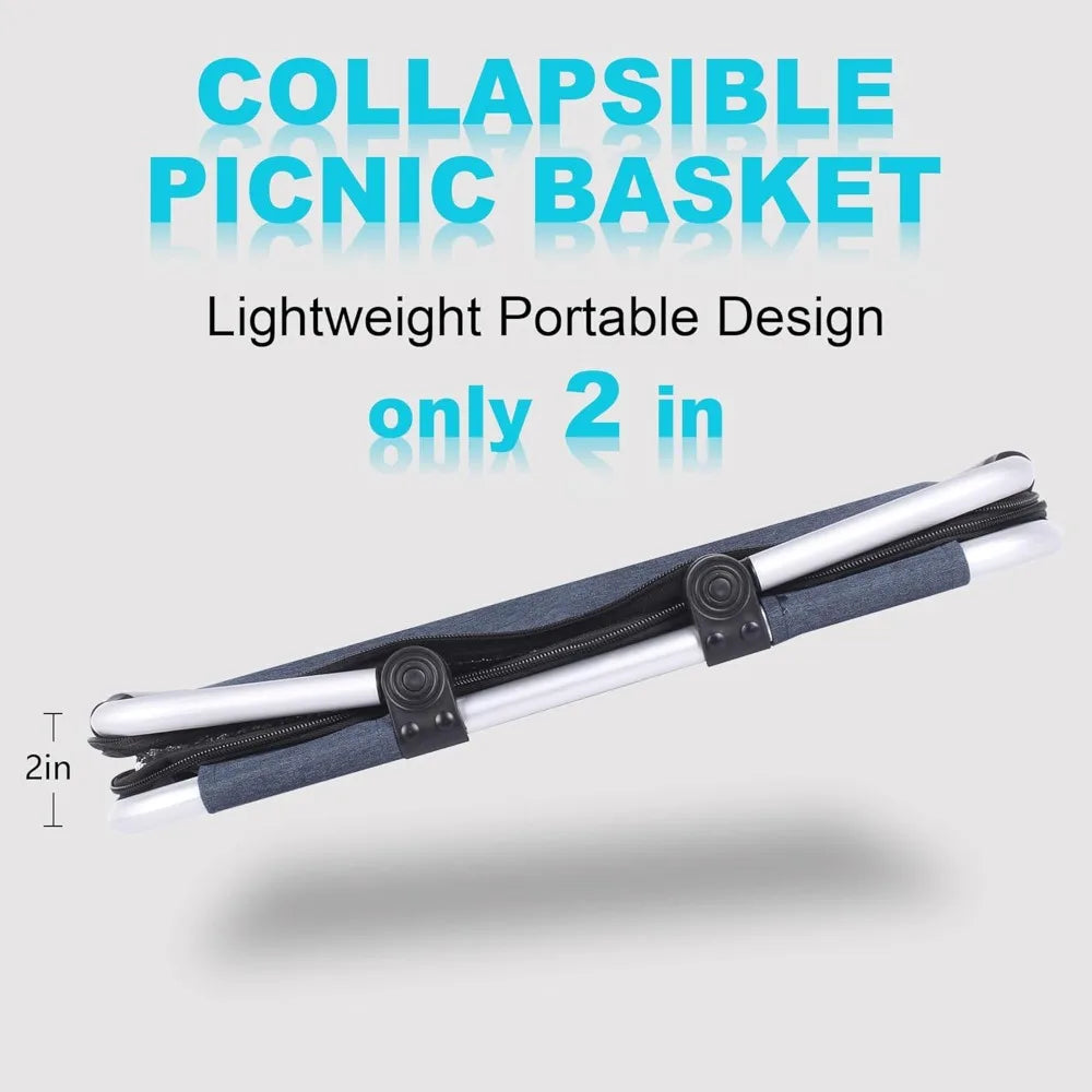 Collapsible Insulated Picnic Cooler Basket 27L Reusable Folding Grocery Carrier with Lid and Handles for Travel