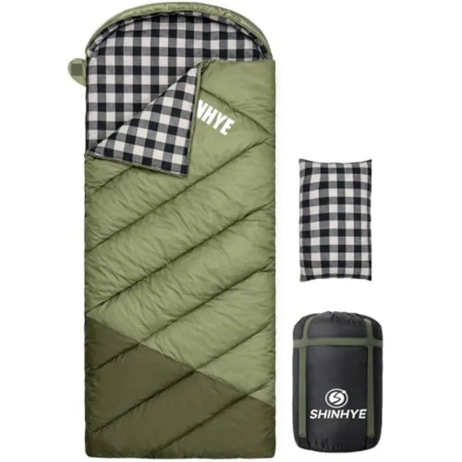 0 Degree Sleeping Bag for Adults - Cotton Flannel 4 Season Cold Weather Winter, XXL Big and Tall Camping Sleeping Bag with Comp