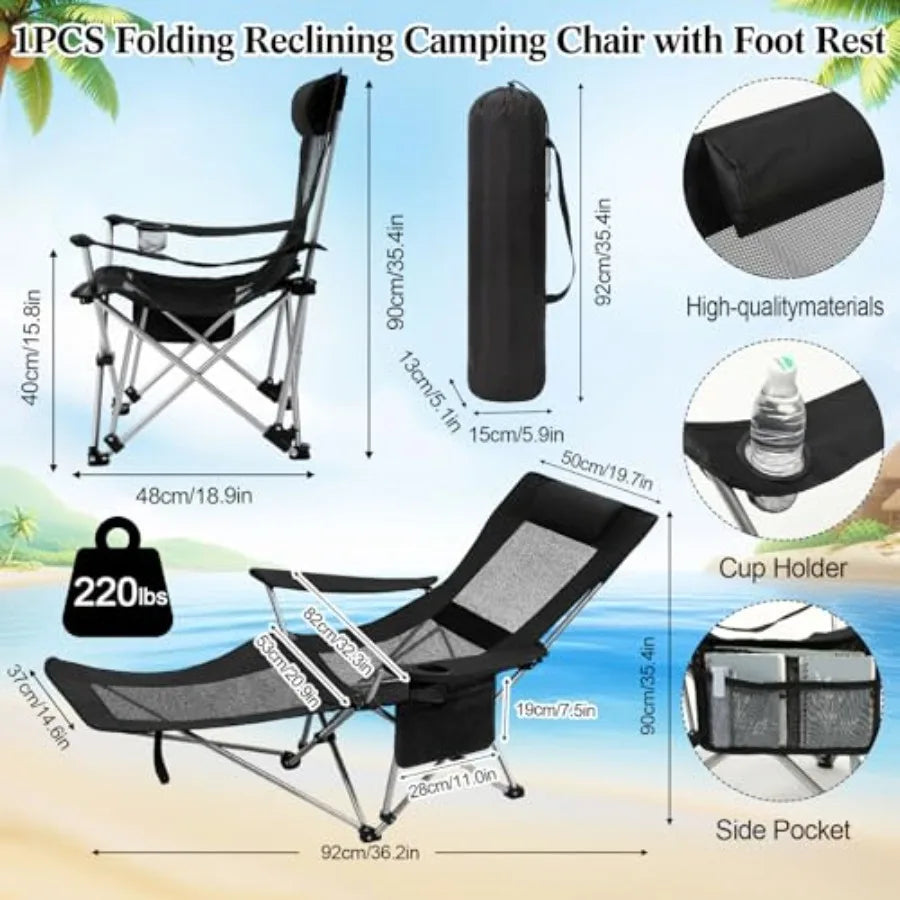 2 in 1 Beach Chair with Umbrella Folding Camping Reclining Chair with Sunshade Headrest Footrest 4 Position Adjustable Mesh Lou