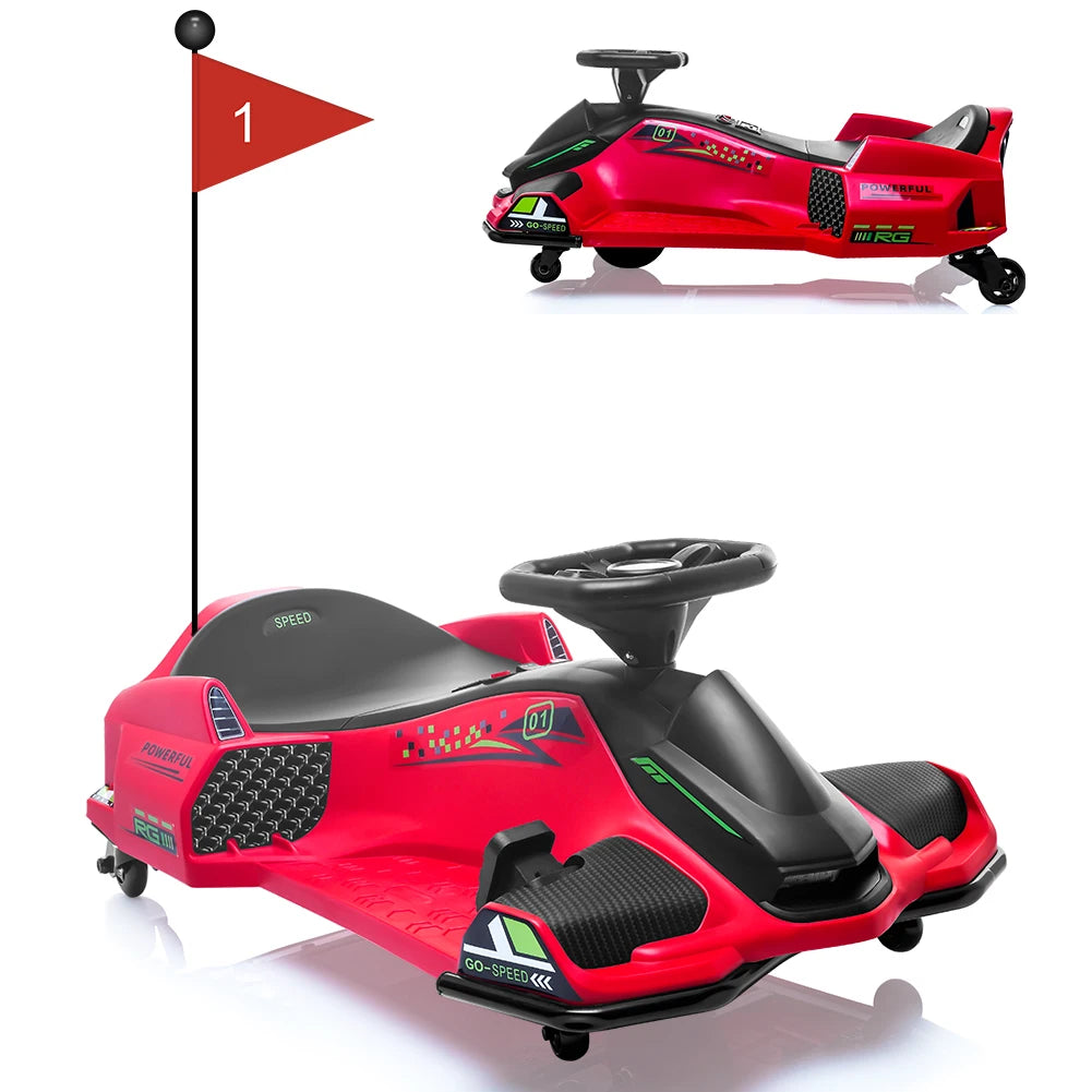 Kids Drifting Car 12V Ride On Go Kart with 45W Brushless Motor 5 mph Electric Drifting Go-Kart Outdoor Ride On Toy with 5 Wheels