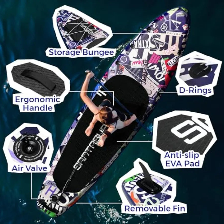 Inflatable Stand Up Paddle Board for adults youth, PVC drop-stitch construction, blue/gray, ultra-stable 10'6/11' wide design w