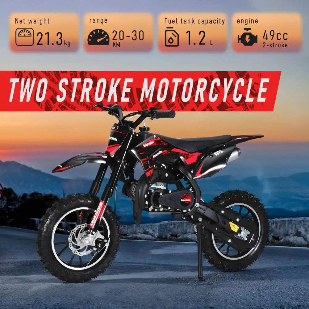 Off-road Motorcycle Mini Kid Dirt Bike, 49CC 2-Stroke Gas Powered Motorbike, Shock Absorption Pocket Motorcycle, Up To 25 Mph