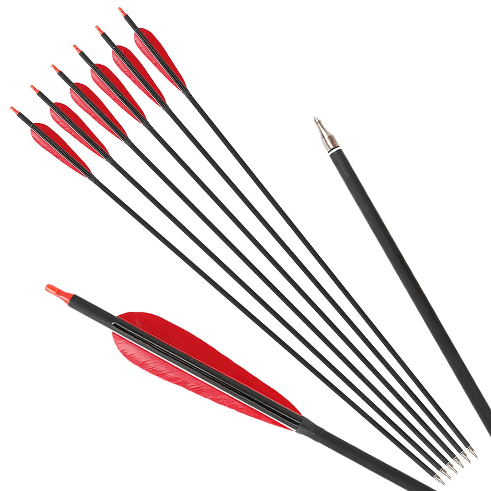 12pcs Spine 500 Mixed Carbon Arrow 35" ID 6.2mm 5inch Turkey Feather Archery Shooting Longbow Recurve Bow Hunting Arrows