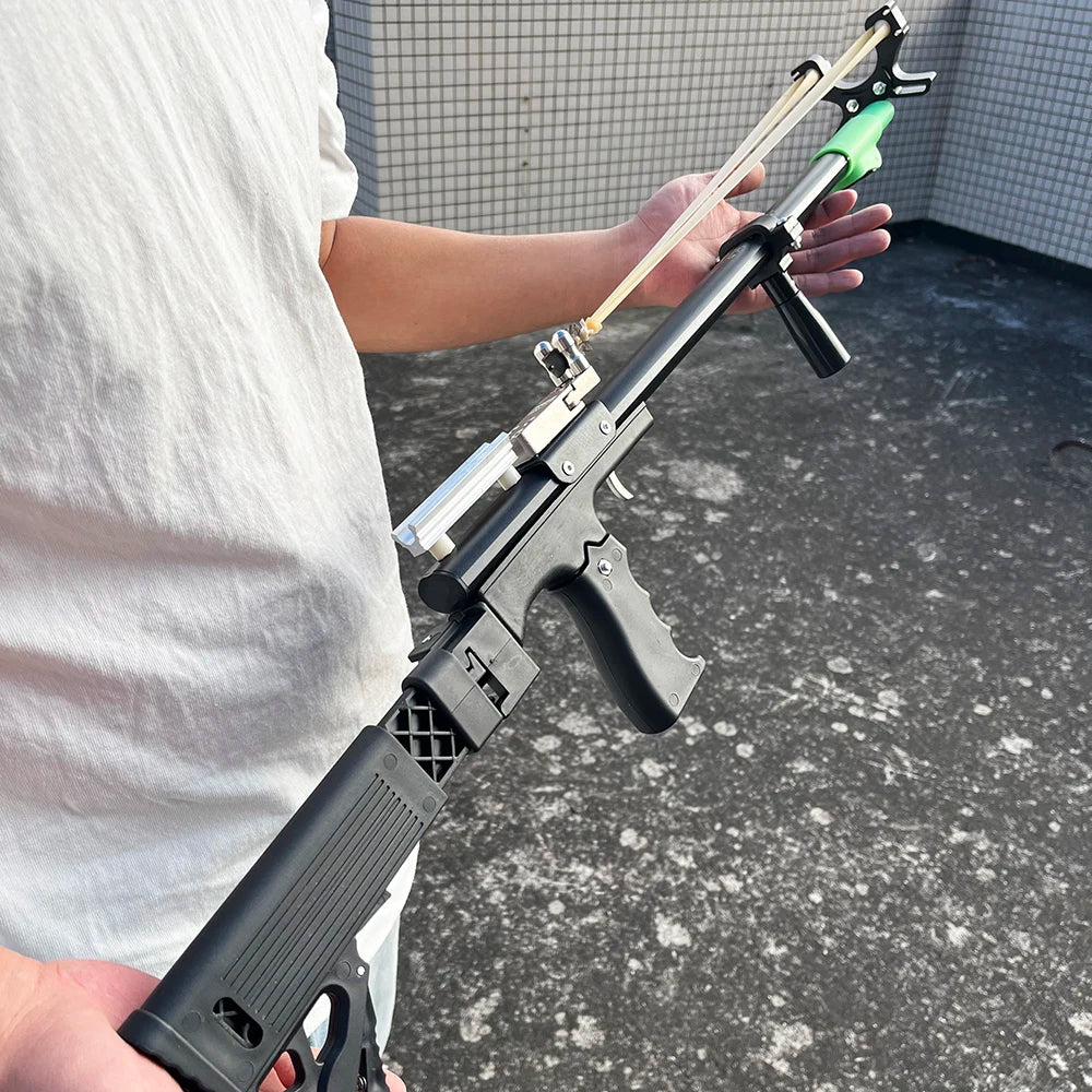 Powerful metal slingshot, trigger slingshot, outdoor hunting catapult, with folding telescopic shoulder support, a gift for men