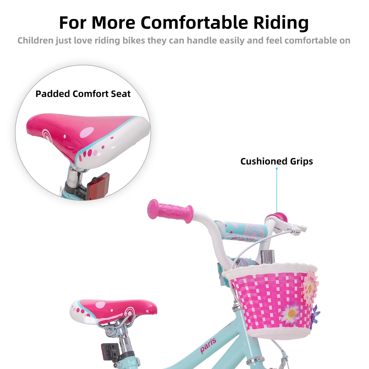 JOYSTAR Paris Girls Bike 14-20 Inch Training Wheels Handbrake Basket Kids Bicycle Ages 3-10Y