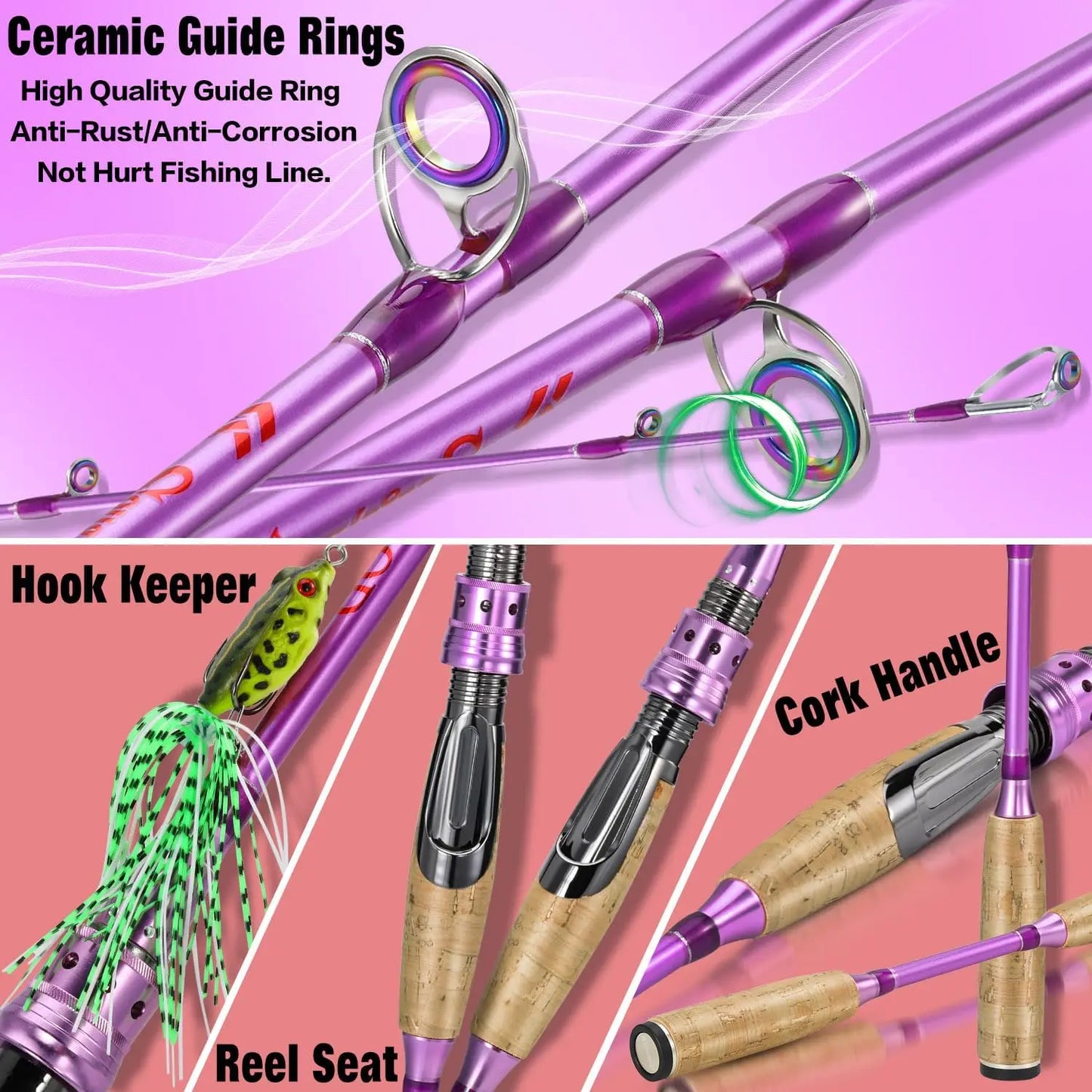 Sougayilang Colorful Spinning Rod and Reel Combo - 2-Piece Graphite Fishing Pole with Smooth Reel for Freshwater Great Gifts
