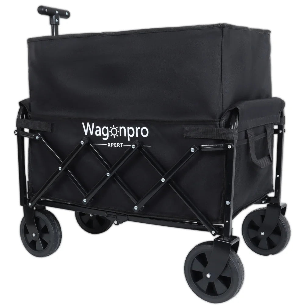 Collapsible Wagon with Wheels - 3 in 1 Lightweight Utility Camping Wagons Carts Expandable Dual-Layer Utility Wagon Carts with 100% Extra Space - 225lbs Grocery Cart for Camping, Shopping, Sports, Gardening, Fishing