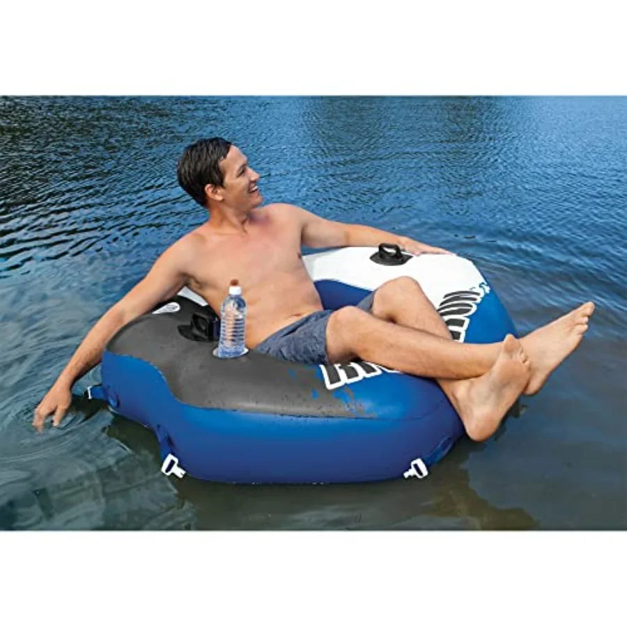 River Run inflatable floating pool chairs for outdoor water use vinyl material blue color extra-thick construction for durabili