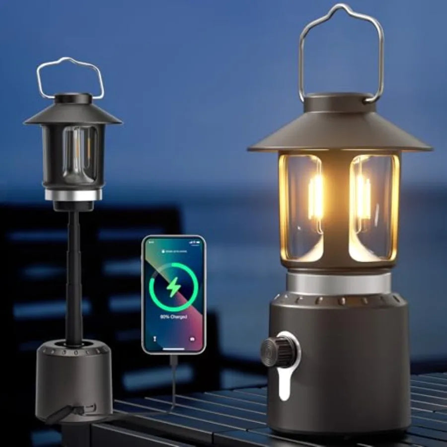 Camping Lantern Rechargeable Telescopic 8000mAh Retro Waterproof Camping Light Electric Lanterns for Power Outages Vintage Hurr
