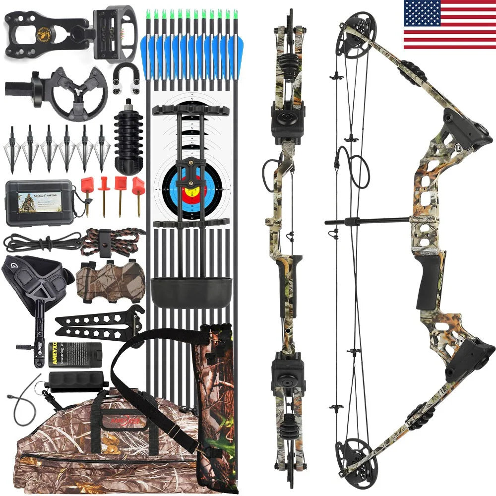 Adjustable Compound Bow Arrow Set with Spine 500 Carbon Arrows 20-70lbs 320FPS High-Strength Alloy Handle RH/LH for Adults Beginners Hunting Shooting Target Practice Outdoor Accessories