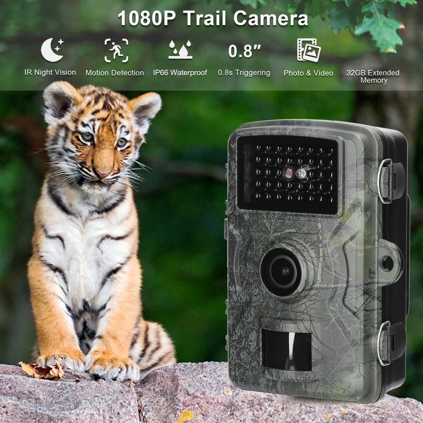 16MP 1080P Portable Day Night Photo Video Taking Trail Camera Multi-function Outdoor Huntings Observation Camera IP66 Waterproof