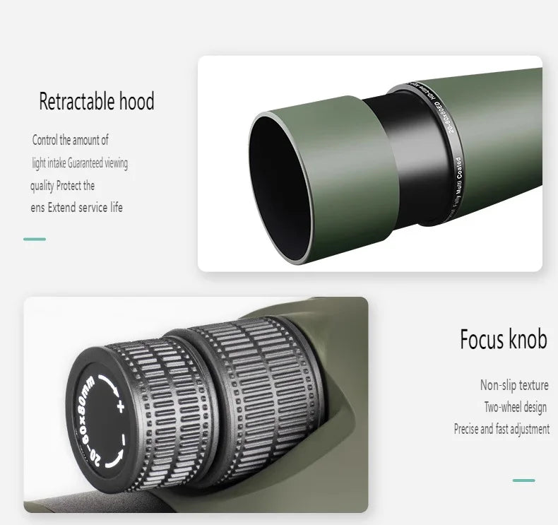 20-60x80 Spotting Scope - Dual Speed Focus Zoom Monocular, BAK4 FMC for Bird Watching Hunting, with Tripod & Phone Adapter