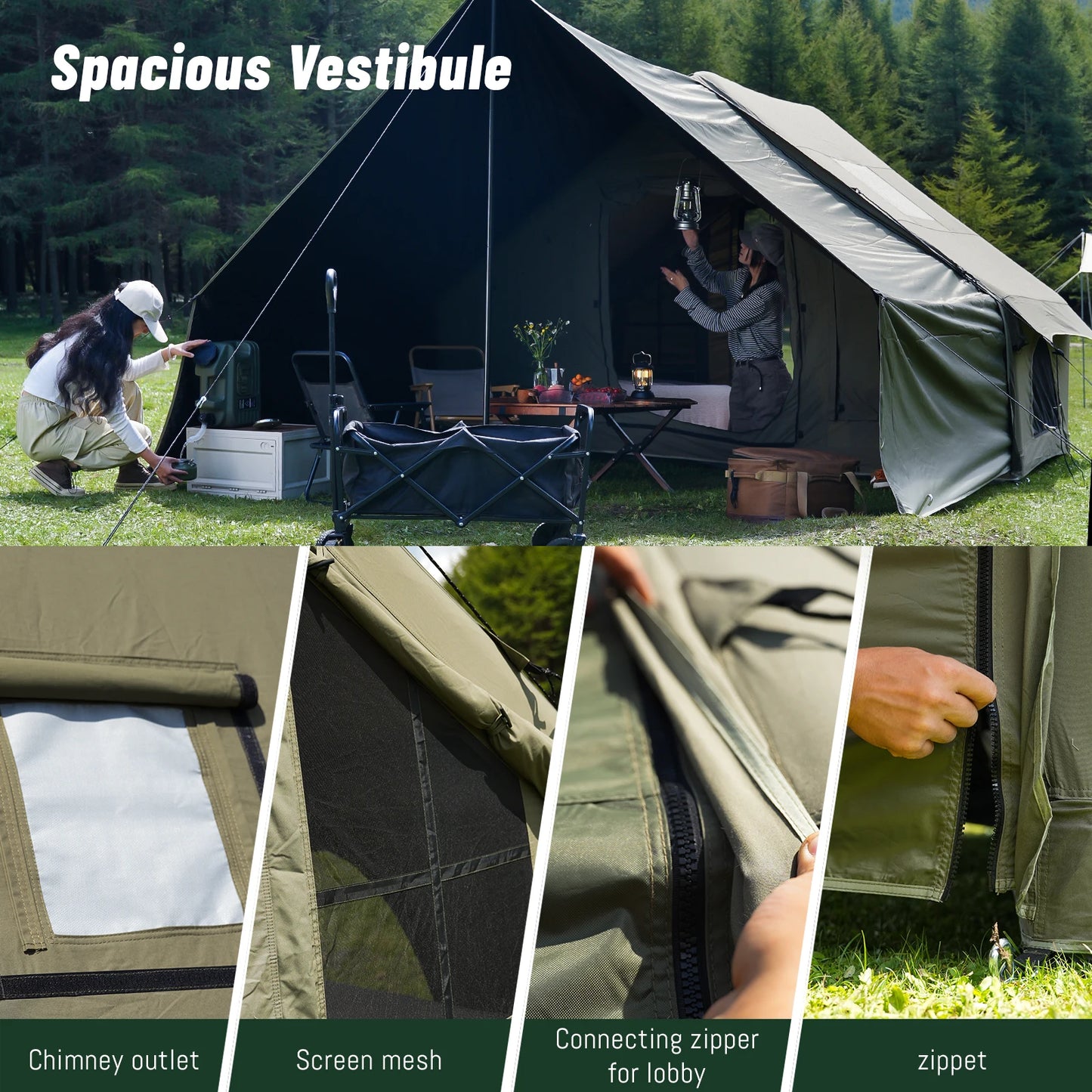 PAKICETUS Upgraded Inflatable Camping Hunting Visualization Tent, No Assembly Luxury Glamping House, Easy Setup With Air Pump, Tear Resistant Mesh Zipper, 5-8 Person All Season Outdoor Tent