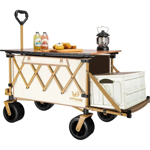 Collapsible olding Wagon with Table,Heavy Duty Utility Beach Wagons with Opened Taiate and All-Terrain Wheels or Camping,Garden,