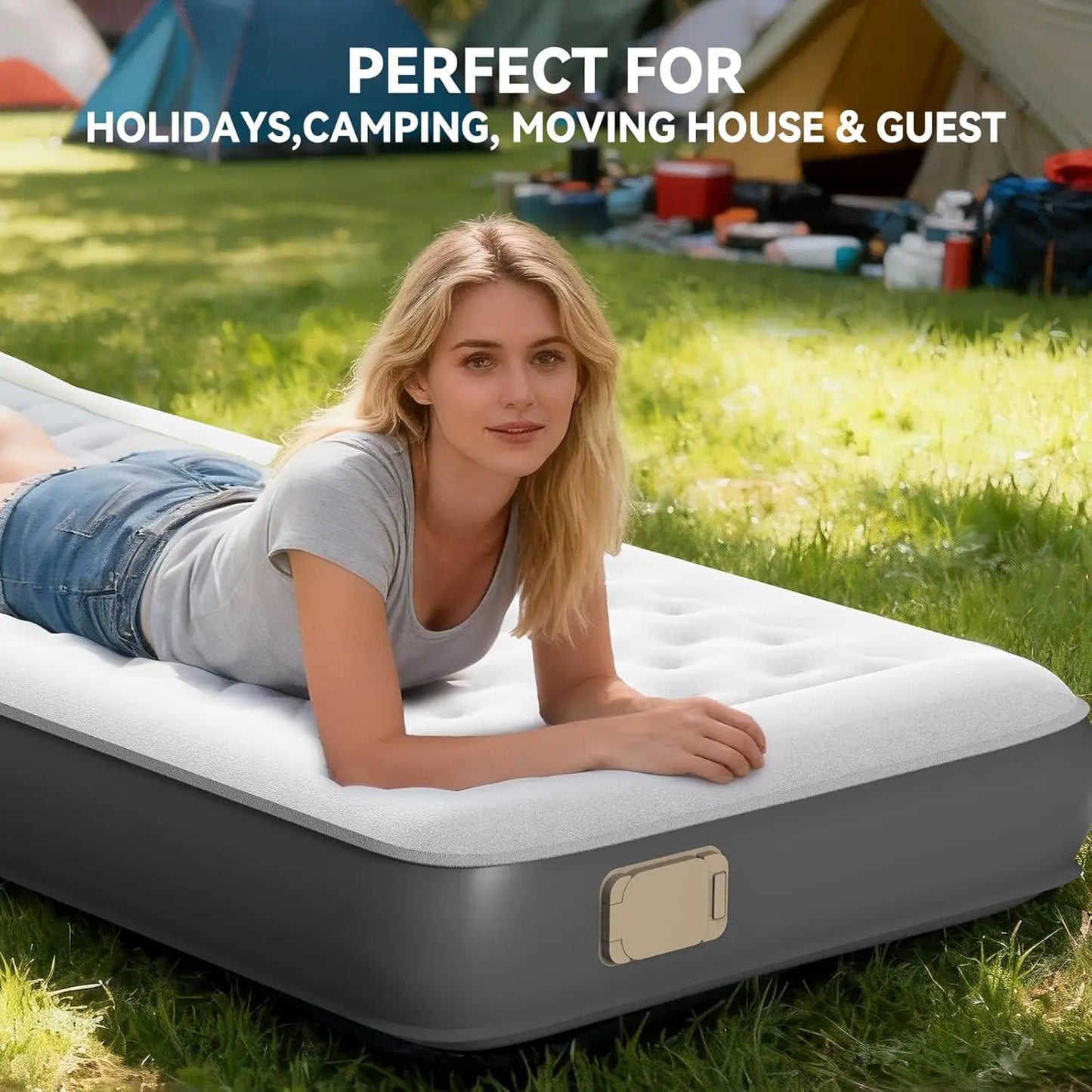 Twin Air Mattress with Wireless Pump, 2Min Self-Inflating 22cm TPU Camping Bed
