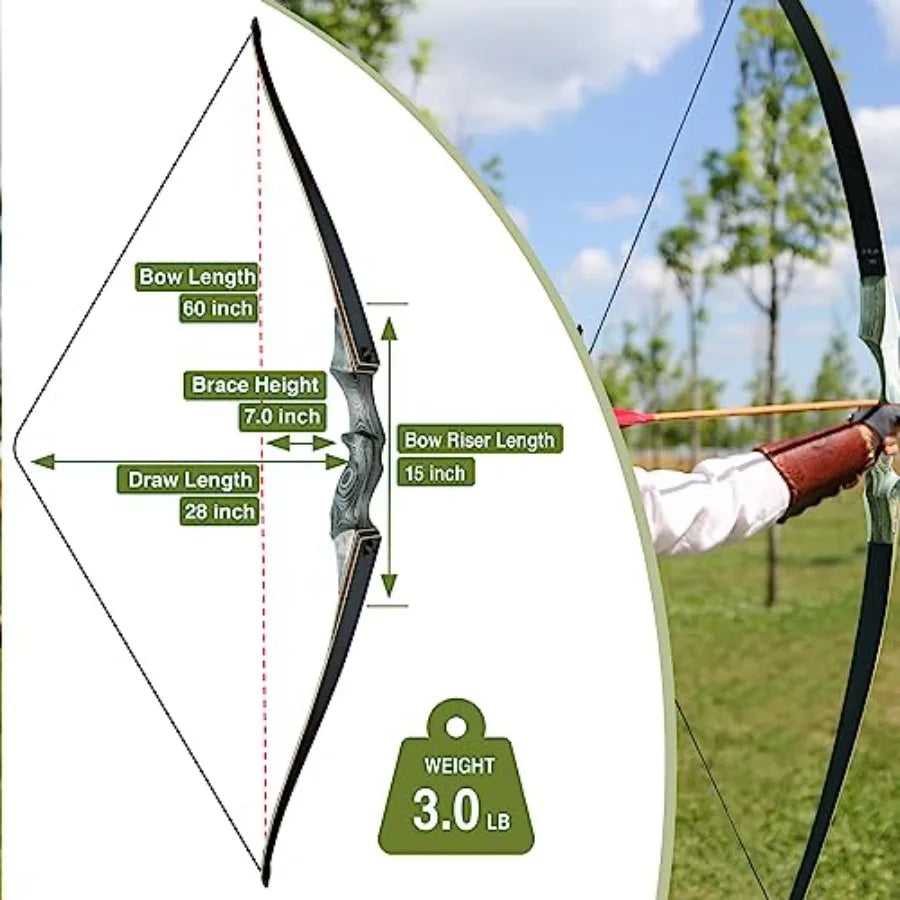 Black Hunter Takedown Longbow 60 Right Handed Left Handed Wooden Archery Bow for Beginner Hunting Training Practice 25-60lb
