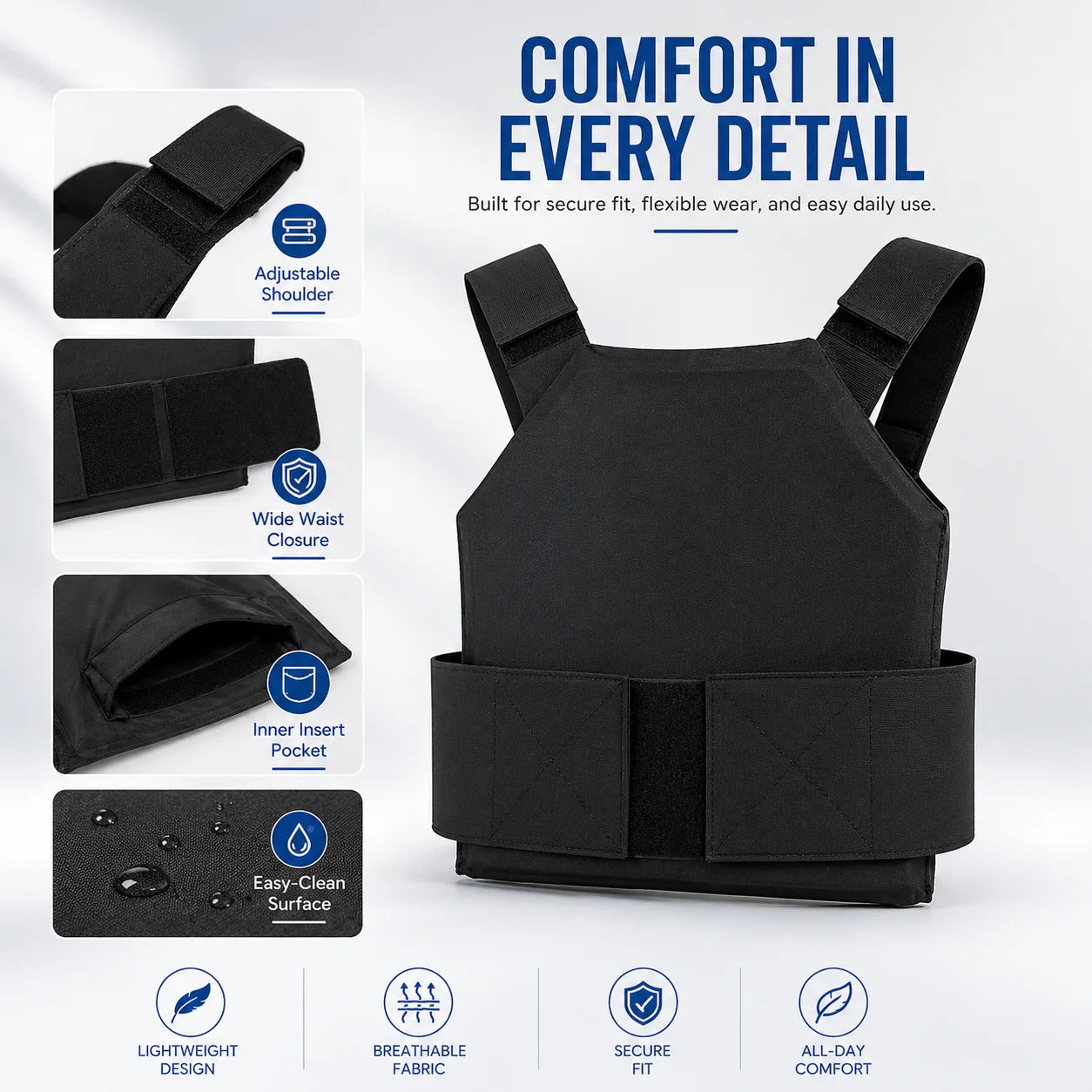 Thin Breathable Concealed Safety Vest-Can Insert 11x14inch 3a Board for Outdoor Safety Protection (Board Not Included)