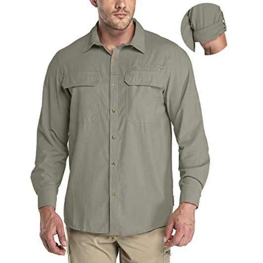 33000Feet Men's Long Sleeve Sun Protection Shirt UPF 50+ UV Quick Dry Cooling Fishing Shirts for Travel Safari Camping Hiking