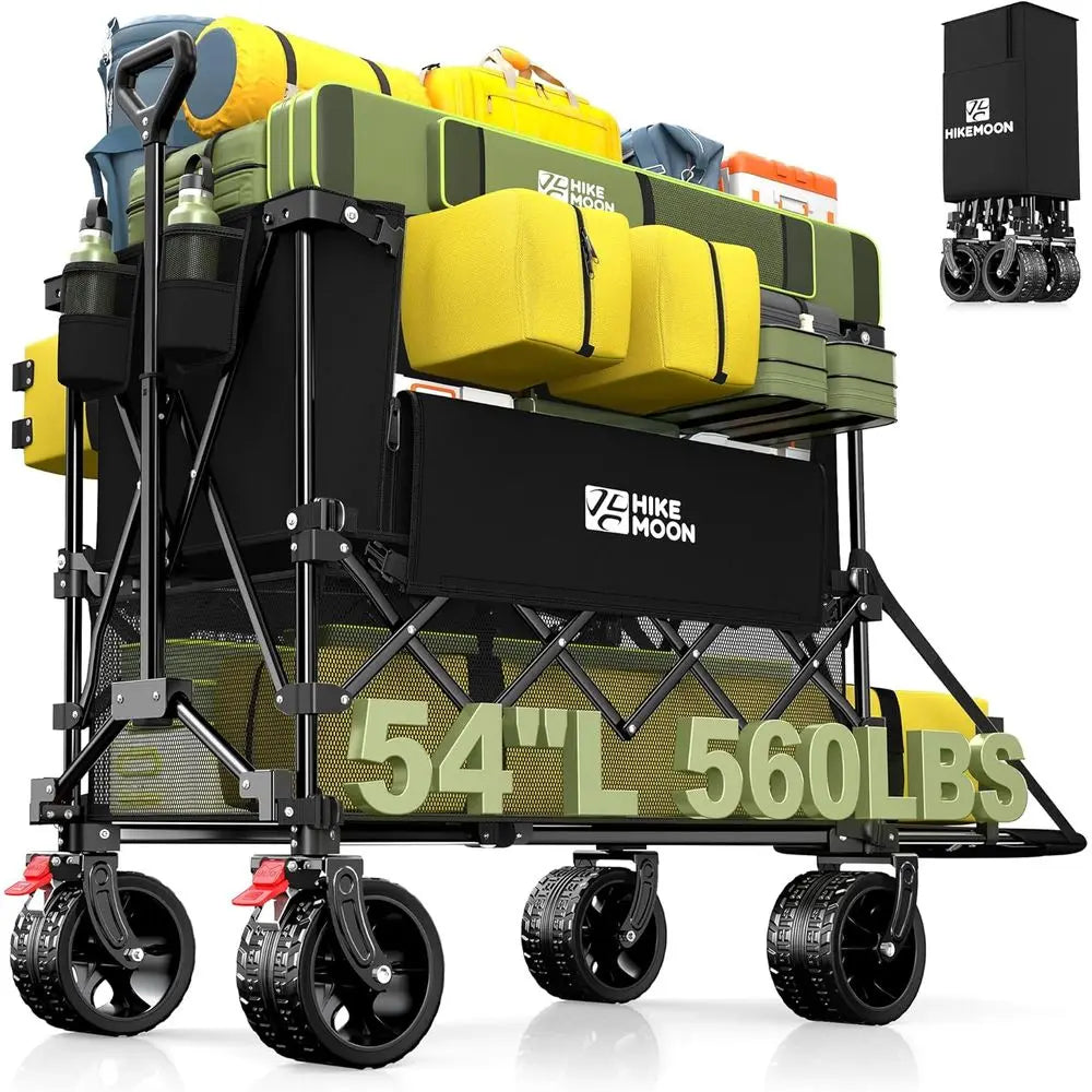 Double Decker 400L Wagon with 54'' Extra Long, 560LBS Capacity, All-Terrain Wheels, Utility Cart for Beach, Camping, Sports