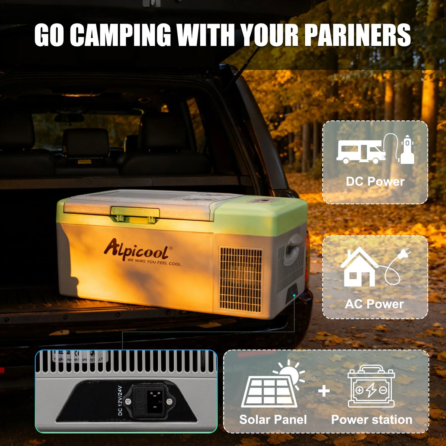 Alpicool Y16T Y20T Portable Fridge 12 Volt Car Refrigerator 16 20Quart Freezer for Fishing, Camping, RV, Truck, Boat-12/24V DC