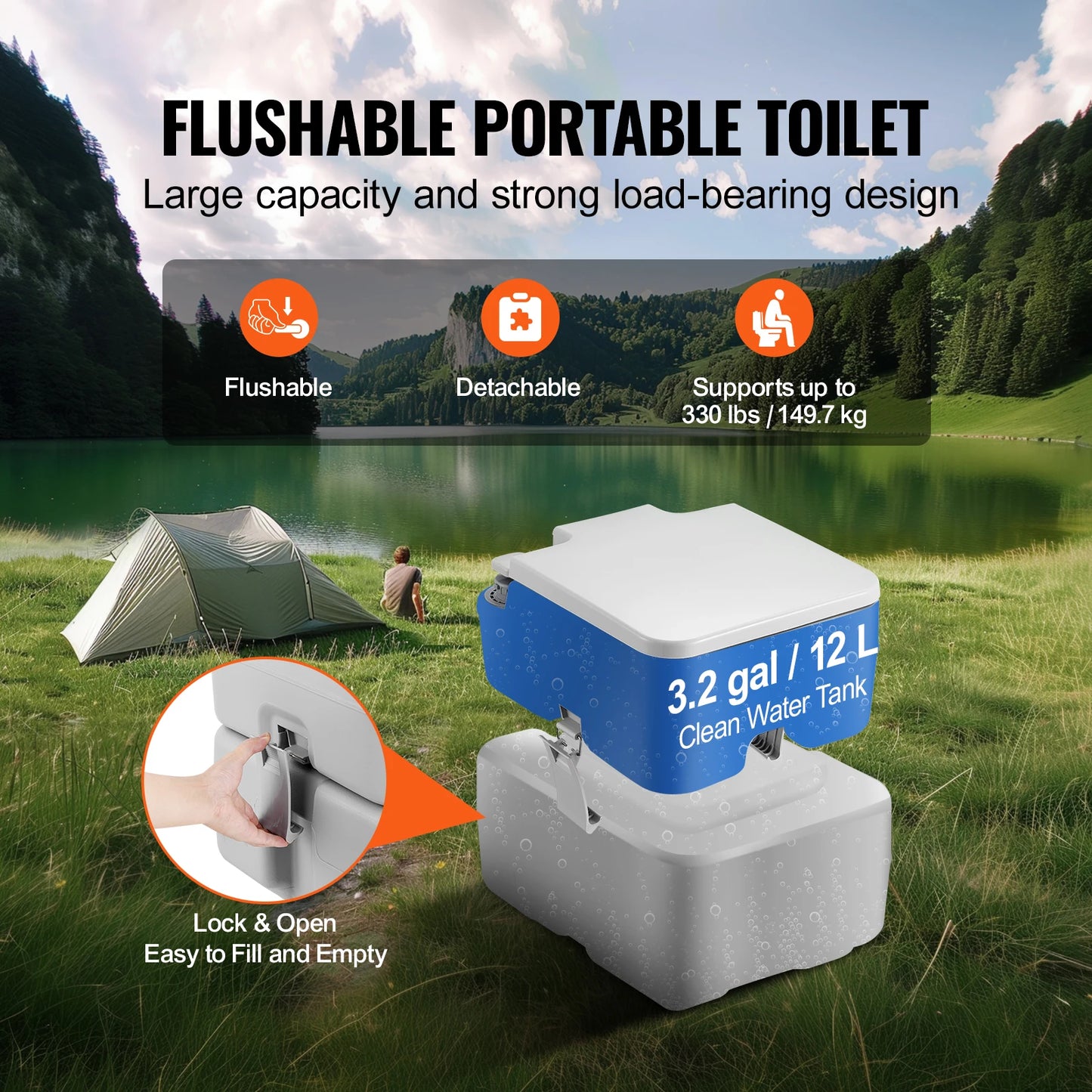 Portable Toilet for Camping Porta Potty with Carry Bag 5.3 Gal Waste Tank & 3.2 Gal Flush Tank  Leak-proof and Odourless Travel Toilet for Camping Car