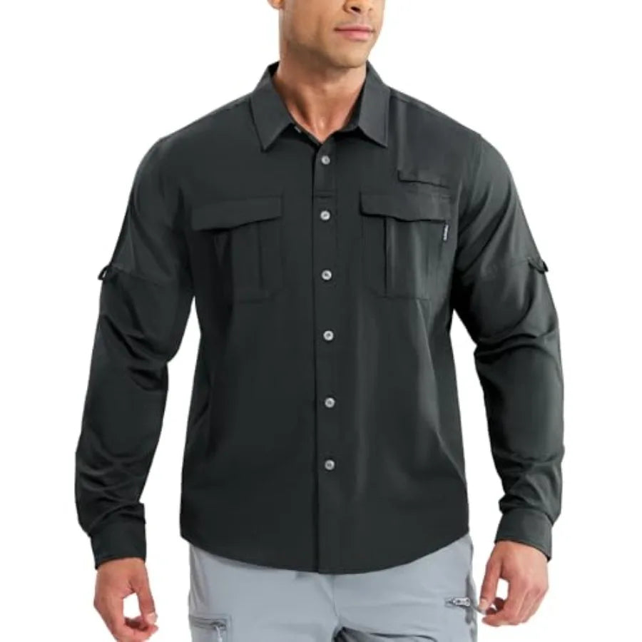 Haimont Men's UPF50+ Sun Protection Fishing Shirts Hiking Travel Shirts Button Down Long Sleeve Shirts with Pockets