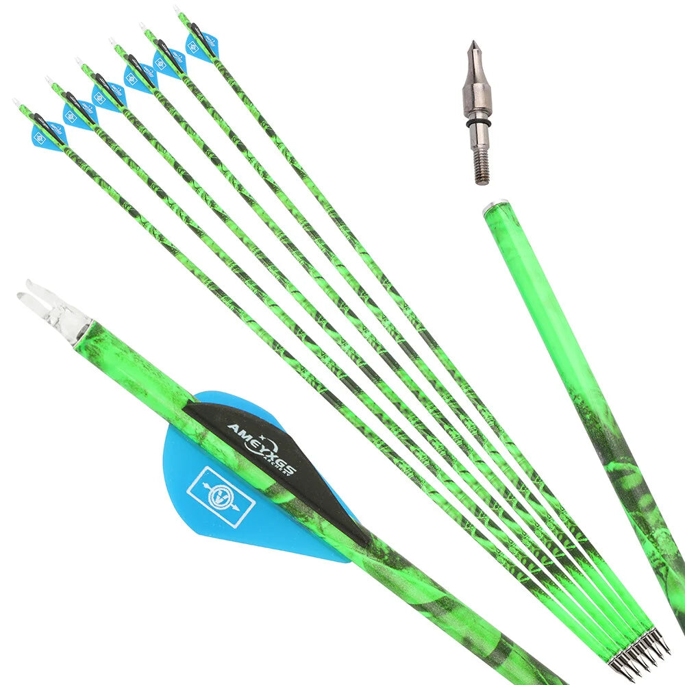 Carbon Arrows 30 Inch Spine 500 ID6.2mm with 2 Inch Rubber Feathers Removable Tips for Compound Recurve Bow Hunting Shooting