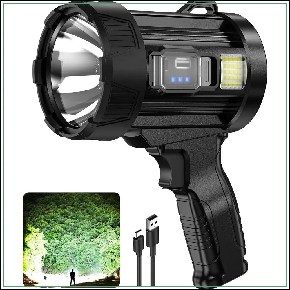 2000000 Lumens Rechargeable Spotlight, Super Bright Handheld LED Flashlight with COB Light & Solar Panel for Boating Camping