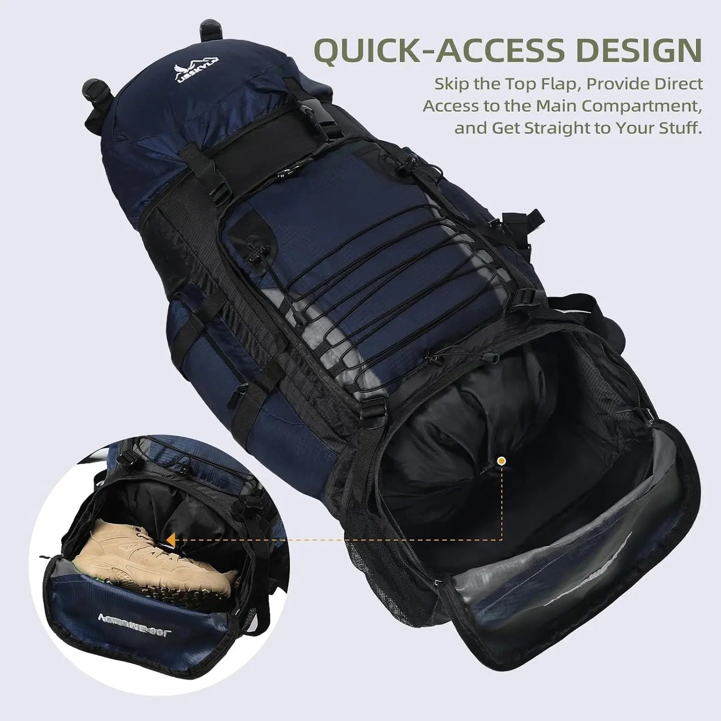 90L Hiking Backpack with Rain Cover, Waterproof Camping Backpack for Men Women, Blue